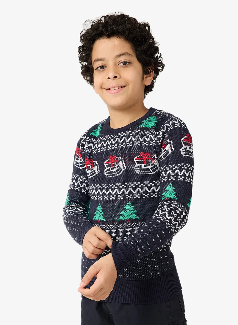 جاك وجونز جونيور تيشيرت برقبة دائرية للأطفال بتصميم عيد الميلاد